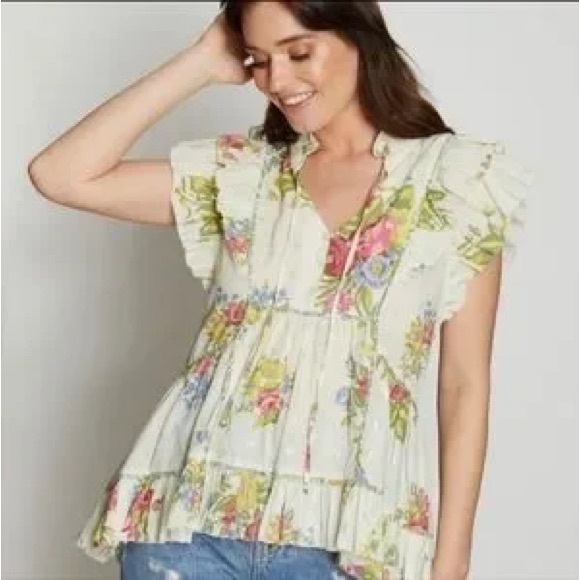 Love The Label Anthropologie Helena Ruffle Floral Blouse, Women’s size Large - Picture 3 of 15